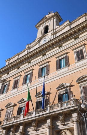Rome, RM, Italy - March 3, 2019: Palace of Montecitorio the seat of the Italian parliament with...