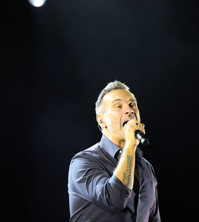 Vicenza, VI, Italy - September 13, 2021: NEK a very famous italian singer and musician in live Concertのeditorial素材