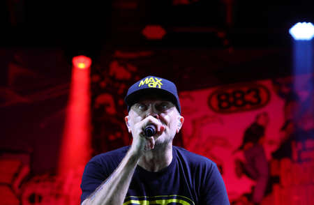 Vicenza, VI, Italy - September 11, 2021: MAX PEZZALI a famous italian singer of 883 band in live Concertのeditorial素材