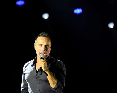 Vicenza, VI, Italy - September 13, 2021: NEK a very famous italian singer and musician in live Concertのeditorial素材