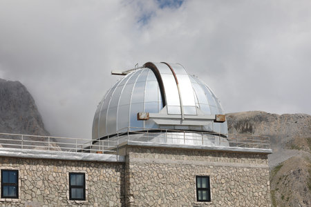 Assergi, AQ, Italy - August 20, 2020: large steel dome with the telescope of the astronomical observatory in the mountains for the observation of galaxies and starsのeditorial素材