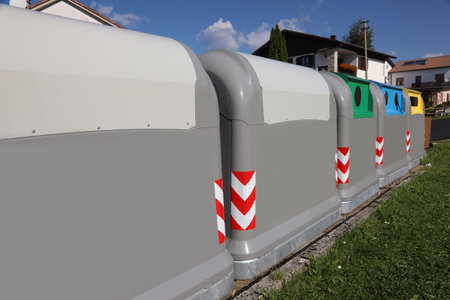 many gray bins for separate waste collection in the ecological city