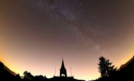 Tonezza del Cimone, VI, Italy - August 10, 2021: Silhouette of War memorial in the Mount in Northern Italy called Ossario del Cimone in Italian languageのeditorial素材