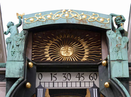 Vienna, Austria - August 26, 2014: famous astronomical clock called ankeruhr with human figuresのeditorial素材