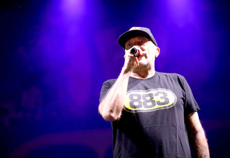 Vicenza, VI, Italy - September 11, 2021: MAX PEZZALI a famous italian singer of 883 band in live Concertのeditorial素材