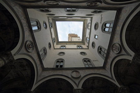 Florence, FI, Italy - August 20, 2015: interior of OLD PALACE also called Palazzo Vecchio with the...