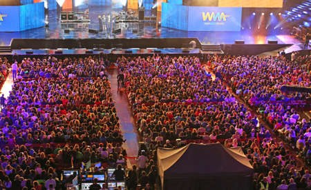 Verona, VR, Italy - June 5, 2017: Live concert in the Arena with many people with a lot of artistのeditorial素材