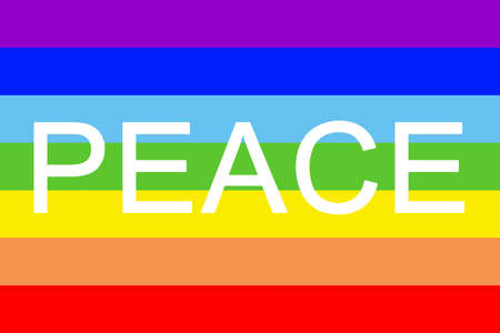flag with the seven colors of the rainbow symbol of peace and brotherhood with PEACE textの写真素材