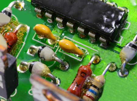 many components of an electronic circuit with an integrated chip diode capacitors of the resistors...