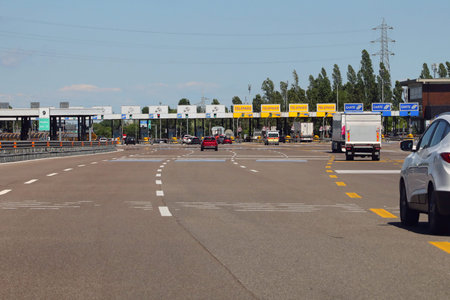 Mestre, VE, Italy - July 8, 2022: Pay at TOLL on the Italian Motorway called A4