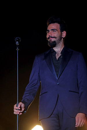 Vicenza, VI, Italy - September 3, 2022: Singer BOSCHETTO IGNAZIO during Live Concert of Italian Trio IL VOLOのeditorial素材