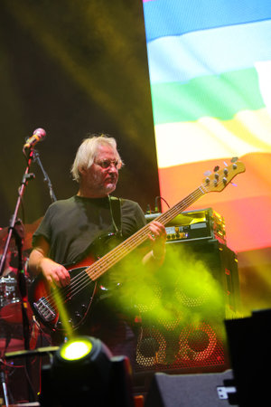 Vicenza, VI, Italy - September 4, 2022: Live Concert of an Italian band called NOMADI and MASSIMO VECCHI bass playerのeditorial素材