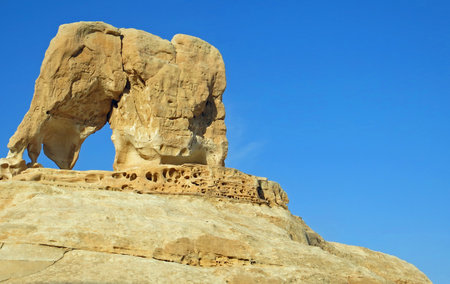 ancient rock formation near the Middle Eastern desert with no peopleの写真素材