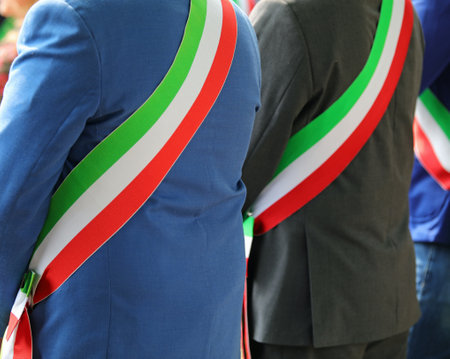 tricolor white red and green band of the mayors of the cities during the eventの写真素材