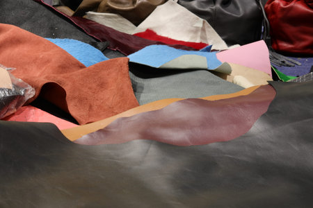 leather and leather scraps for the creation of handmade products in the leather goods workshop