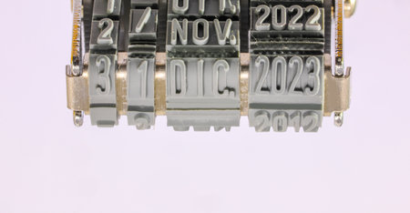 Rubber stamp that reads December 31 2023 on a light backgroundの写真素材