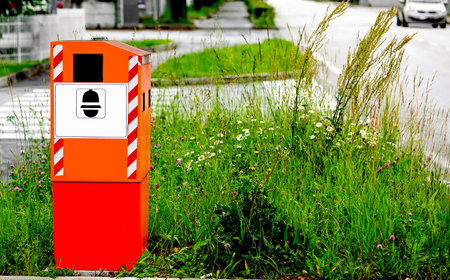 orange device to detect the speed of vehicles on the road and then giving fines to motoristsの写真素材
