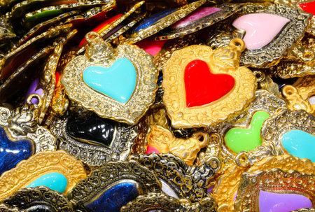 Pendants for necklaces with a blue heart and a red heart symbolizing love