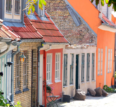 Iconic photo of Northern Europe featuring colorful houses in a people-free alleywayの写真素材