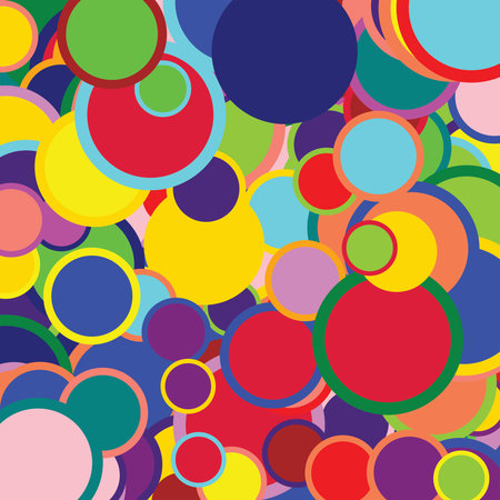 colorful circles with lots of bright vivid colors overlapping and concentric of various dimensions in vintage styleの写真素材