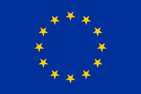 large European flag with the yellow stars and the deep blue background is the symbol of the European communityの写真素材