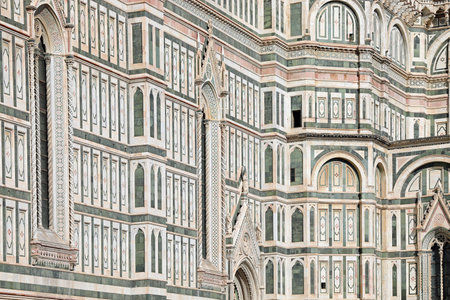 Architectural detail of Cathedral of Florence called DUOMO DI SANTA MARIA DEL FIORE in Central Italy in Europeの写真素材