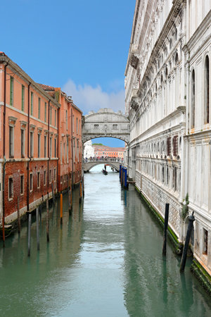 bridge of sighs and waterway canal called Rio di Palazzo In Venice in Northern Italyの写真素材