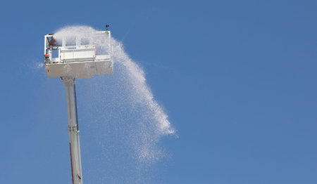 aerial platform of the fire brigade motor ladder with automatic foam dispensing system without...