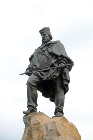 Statue of GIUSEPPE GARIBALDI an Italian hero and general of the Expedition one the thousand called SPEDIZIONE DEI MILLE IN Italian Languageの写真素材