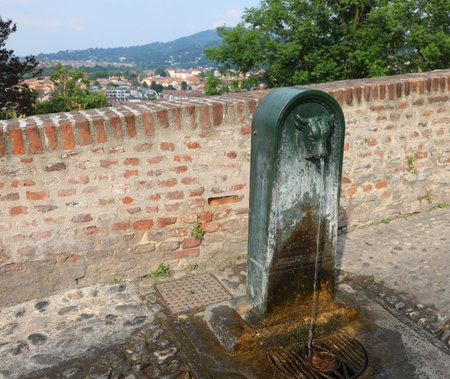 typical fountain called TORET that means small bull in Turin city in ITALYの写真素材