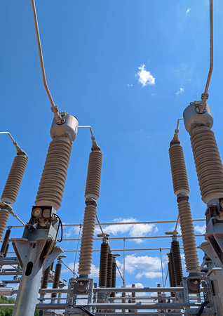 many large industrial disconnectors and circuit breakers of a hydroelectric power plant for the...