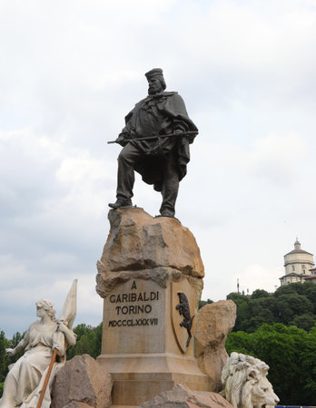 statue of the italian hero GABILBADI GIUSEPPE in Turin city called TORINO city in italian langaugeの写真素材
