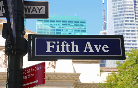 large Fifth Avenue street sign famous luxury and business street in manhattan USA