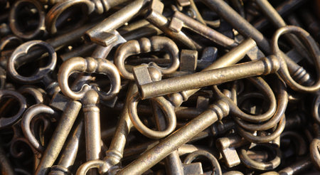 very many old metal keys as an ideal concept for security and data encryption
