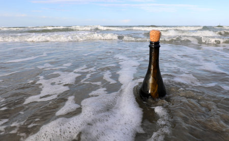 glass bottle on the seashore with a secret message inside
