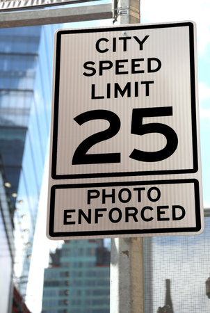 Traffic sign speed limit 25 miles per hour urban city areaの写真素材