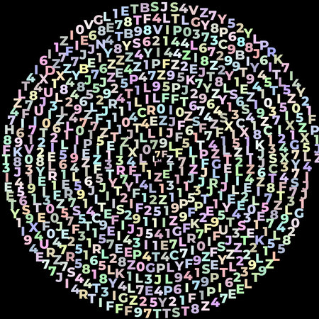 numerous characters and digits laid out on a helix perfect as an idea for education or learning disorder on black backgroundの写真素材