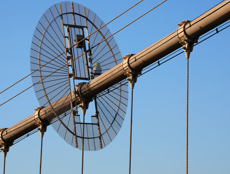 security grating to discourage climbing on bridge support wires and deterrent mechanisms against vandalismの写真素材