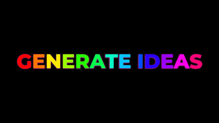 inspirational phrase generate ideas with colorful rainbow letters and vibrant light on a deep black background designの写真素材