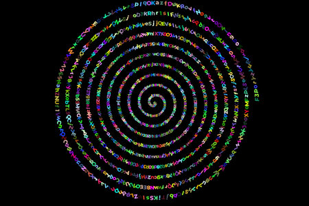 helix with numerous vibrant characters and numerals progressively tighter toward the middle perfect for a learning disability notionの写真素材