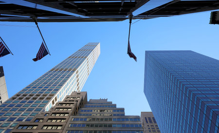 New York, NY, USA - August 22, 2025: skyscrapers skyline featuring the supertall residential tower...