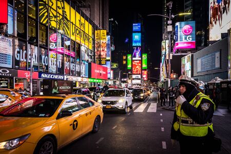 NEW YORK - December 8, 2019: People strolling on Times Square during the Christmas periodのeditorial素材