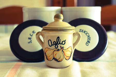 salt sugar and garic in kitchenの写真素材