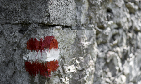photo of the signs of mountain trails in Friuli, sign of adventure and travel in the mountains.の写真素材