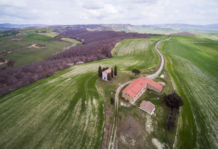 view of the Tuscan countryside in Val DOrciaの写真素材