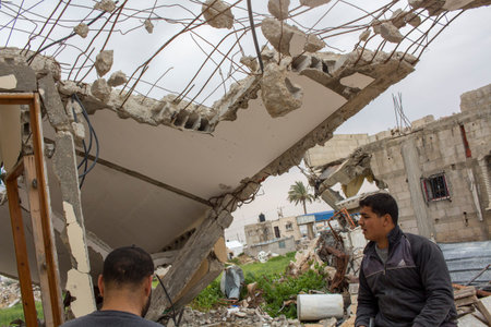 Gaza Strip, homes destroyed by Israeli bombing around Khan Yunis