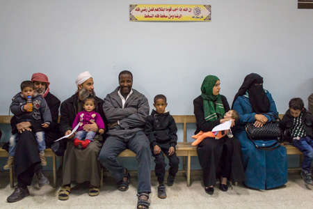 Gaza Strip: children waiting to be examined by doctors from the Palestine Childrens Relief Fundのeditorial素材