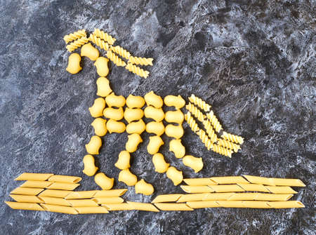 horse from a variety of pasta and pastes Curly, straight, round, running on the roadの写真素材