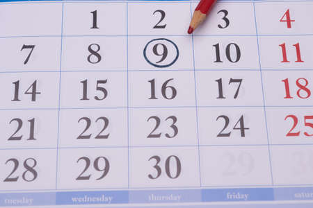 weekly monthly with beautiful numbers and the ninth digit is circled in black circleの写真素材