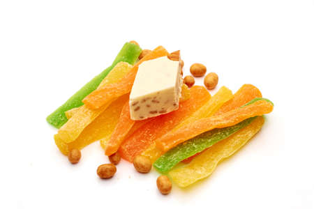 Natural candied represent the pale yellow rings or cubesの写真素材